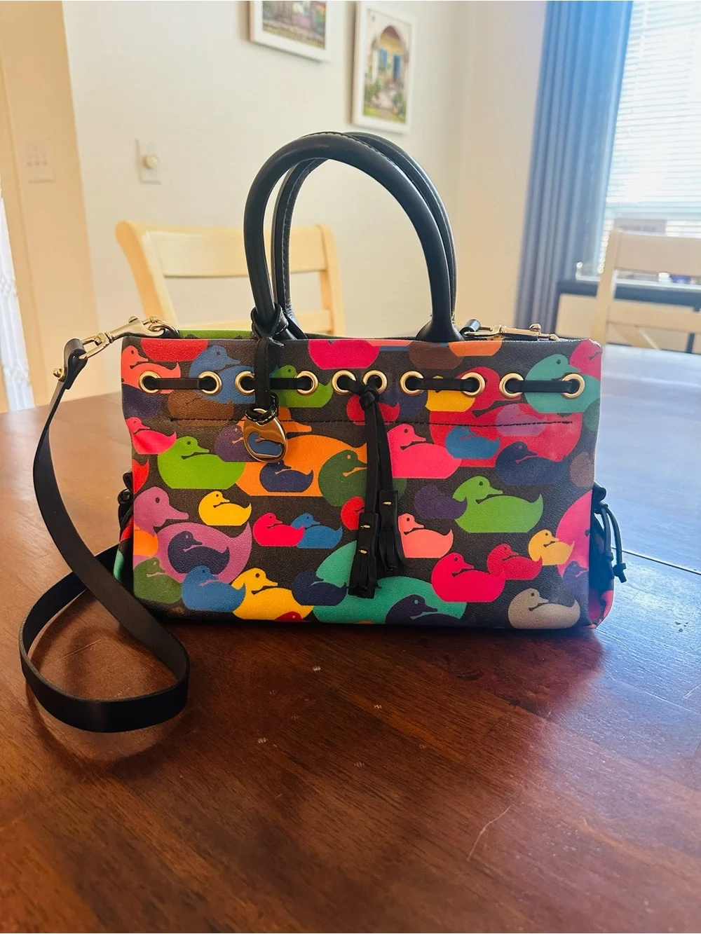 VTG Dooney & Bourke Wonder Ducks Satchel Bag- Rare Y2K Rainbow
